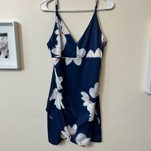 Floral Navy Slip  Summer Dress Tulip Hem